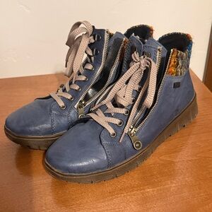 Rieker Blue Lace-Up Boots with Side Zipper
